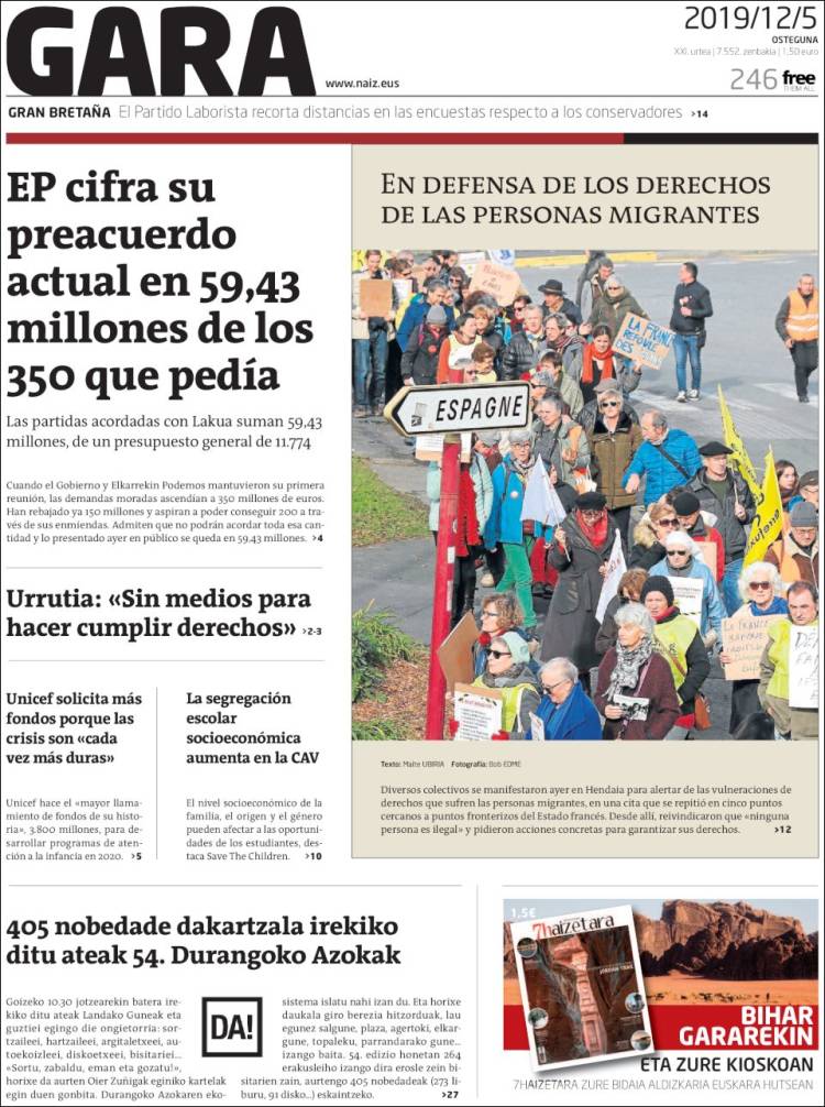 Portada de Gara (España)