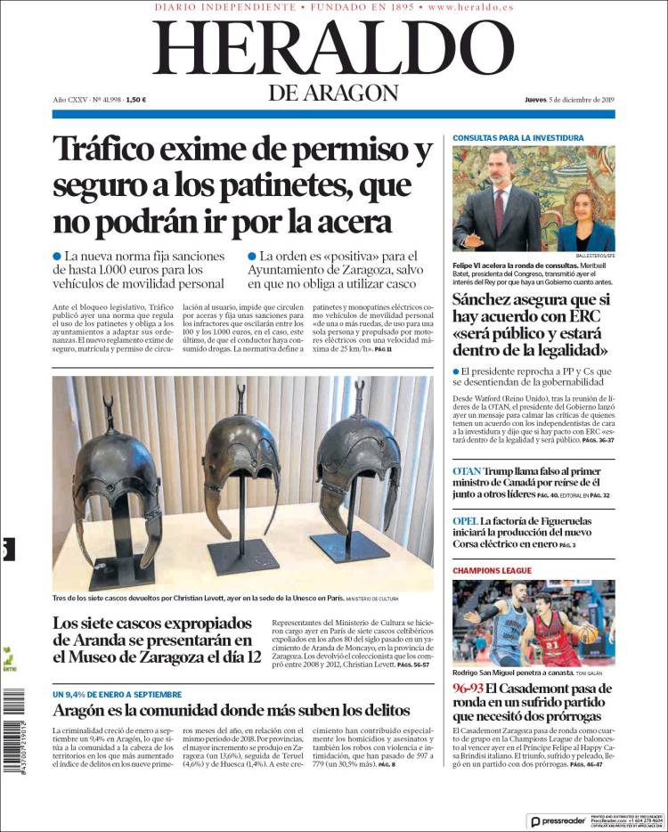 Portada de Heraldo de Aragón (España)