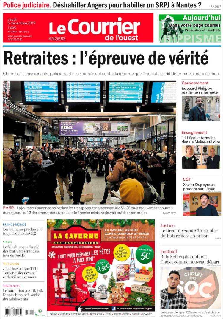 Portada de Le Courrier de l'Ouest (Francia)