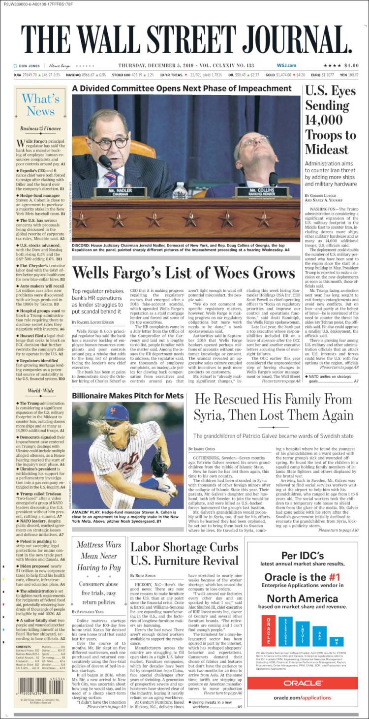 Portada de Wall Street Journal (USA)