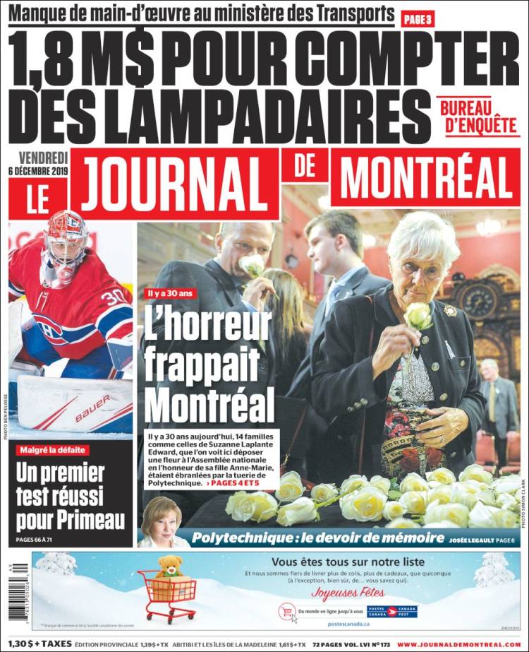 Portada de Le Journal de Montréal (Canada)