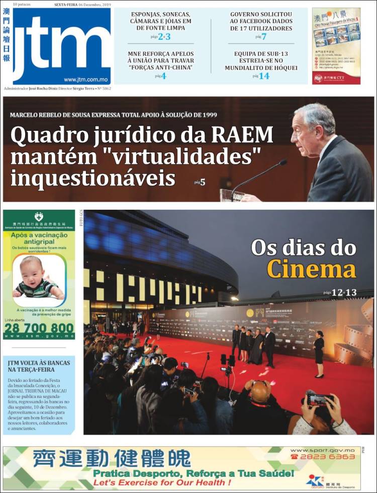 Portada de Jornal Tribuna de Macau (China)