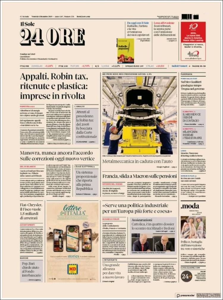 Portada de Il Sole 24 ORE (Italy)
