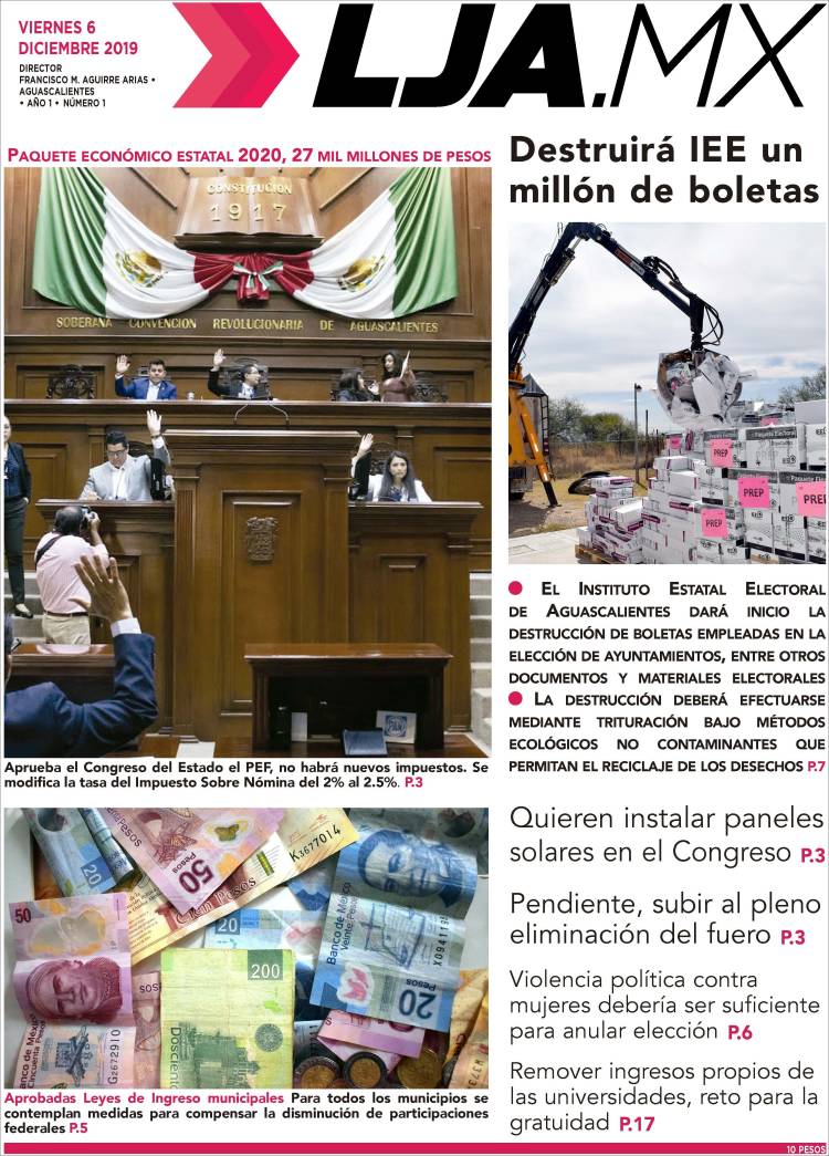 Portada de La Jornada de Aguascalientes (Mexico)