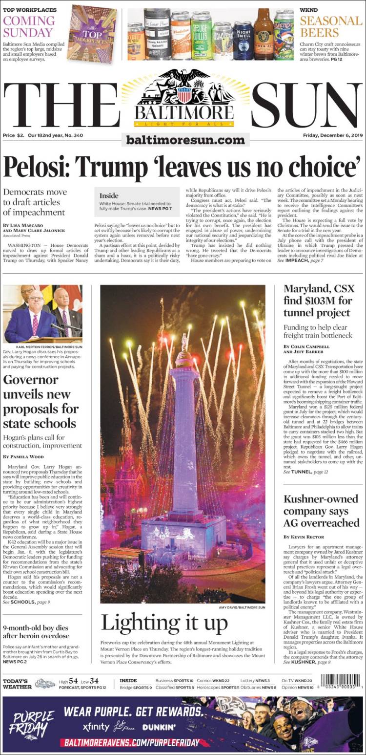 Portada de The Baltimore Sun (USA)