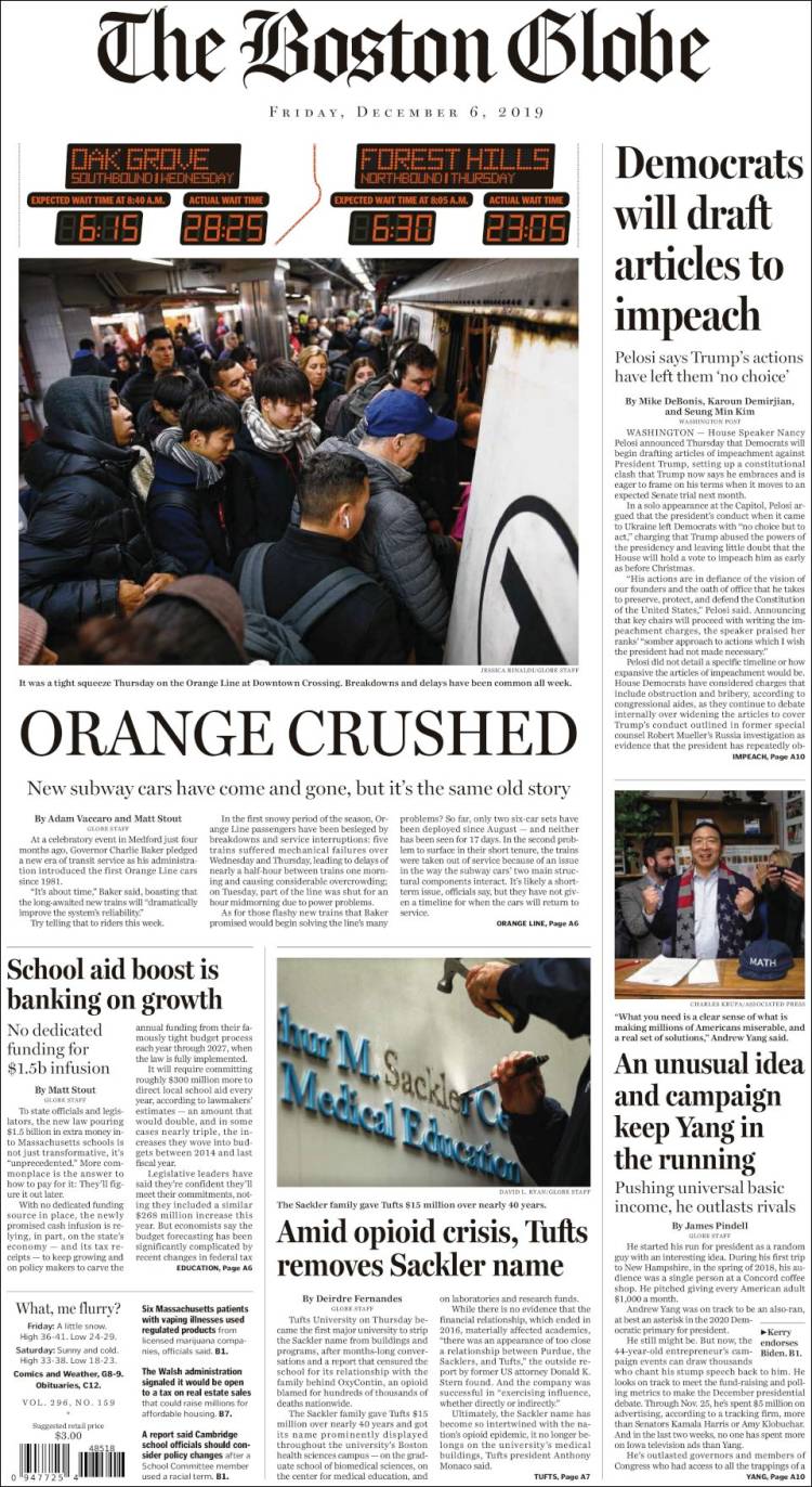 Portada de Boston Globe (USA)