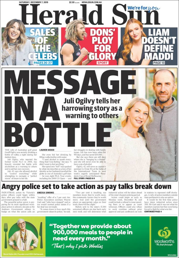 Portada de Herald Sun (Australia)