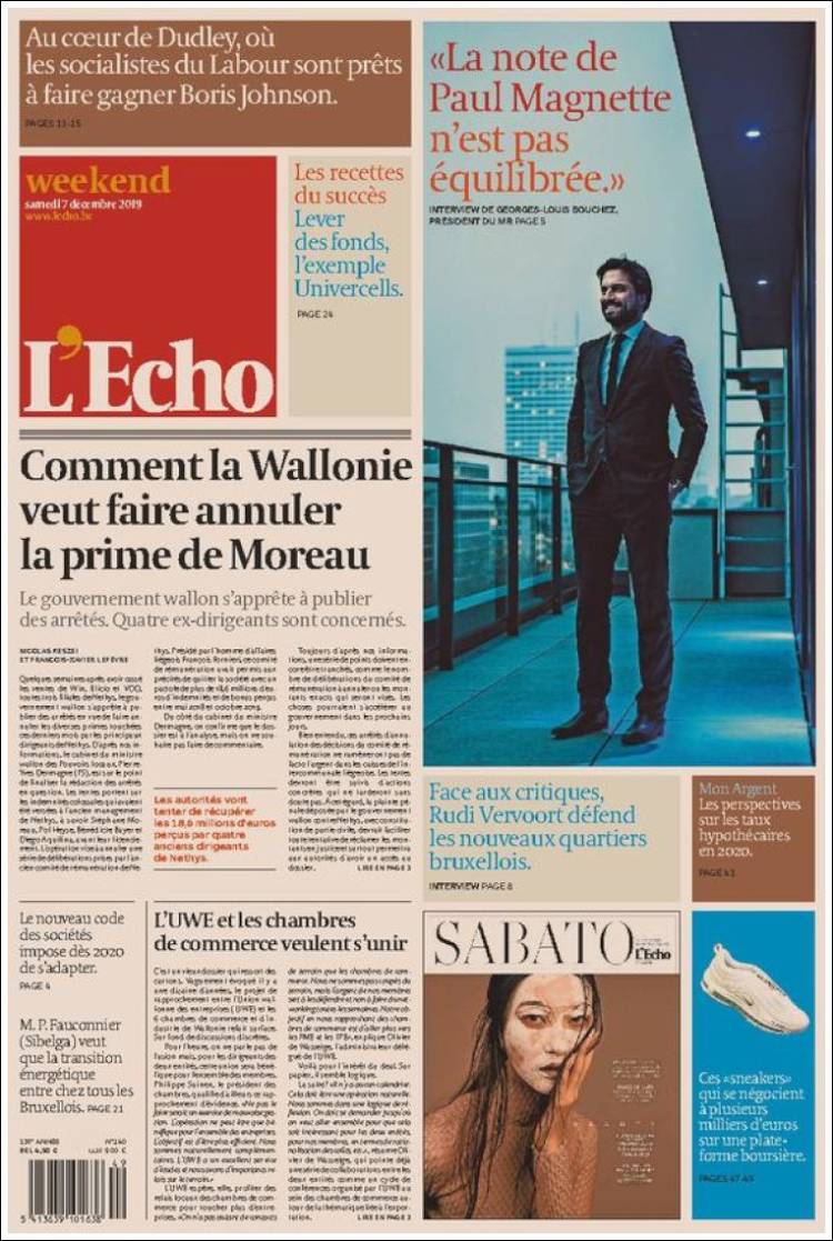 Portada de L'Echo (B&eacute;lgica)