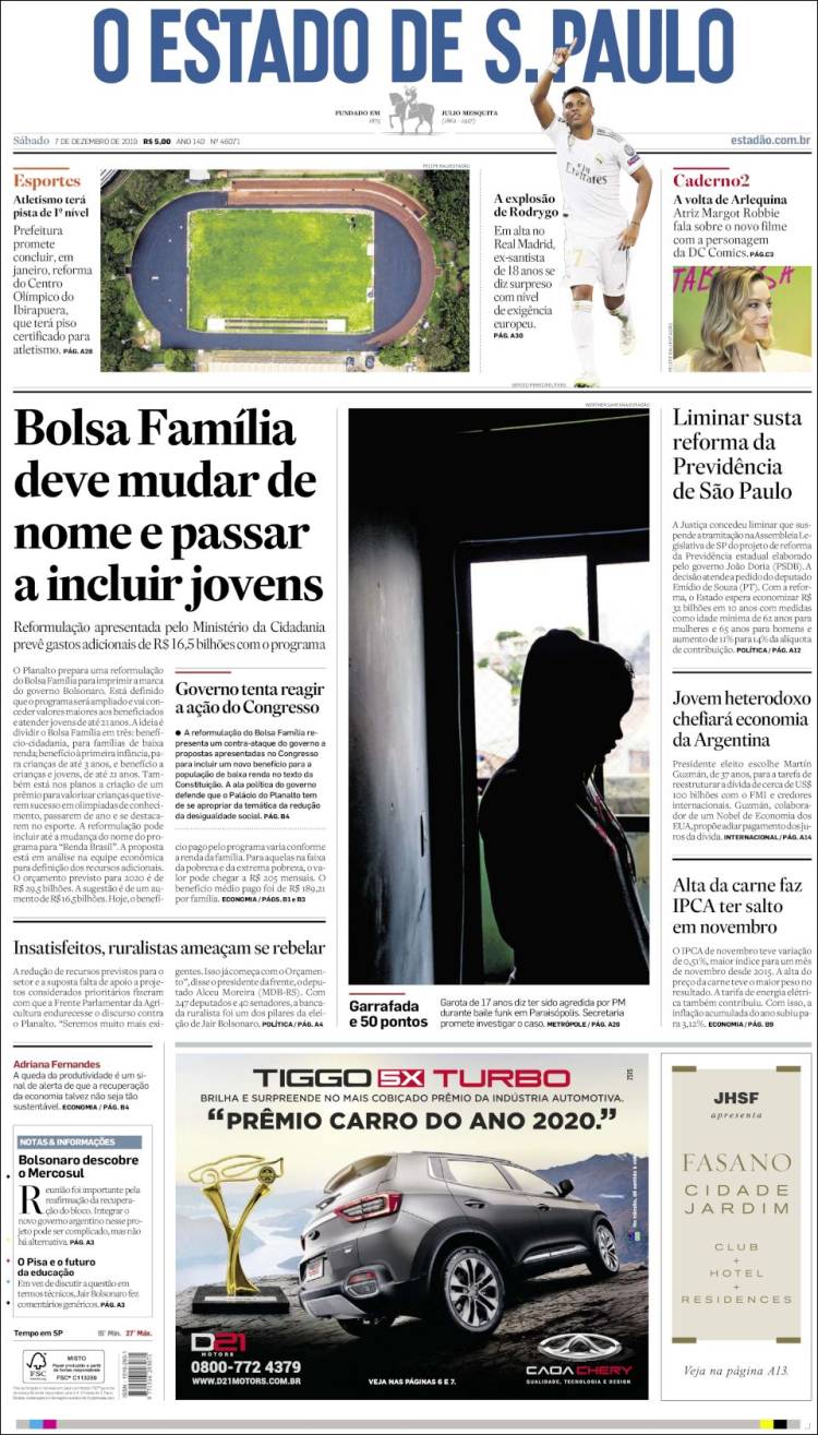 Portada de O Estado de São Paulo (Brasil)