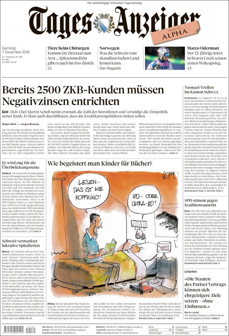 Portada de Tages-Anzeiger (Suiza)