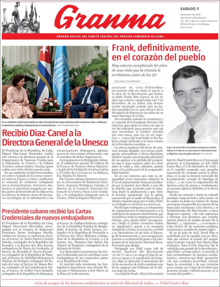 Portada de Granma (Cuba)