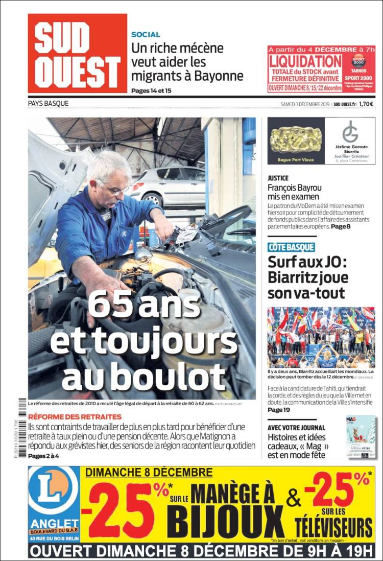 Portada de Sud Ouest (Francia)