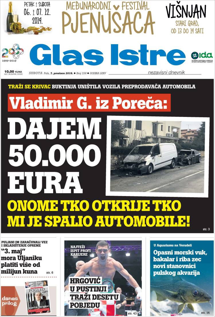 Portada de Glas Istre (Croacia)