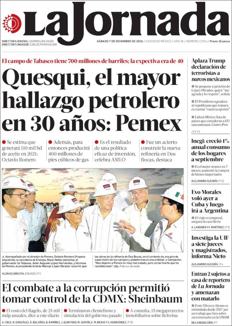 Portada de La Jornada (M&eacute;xico)