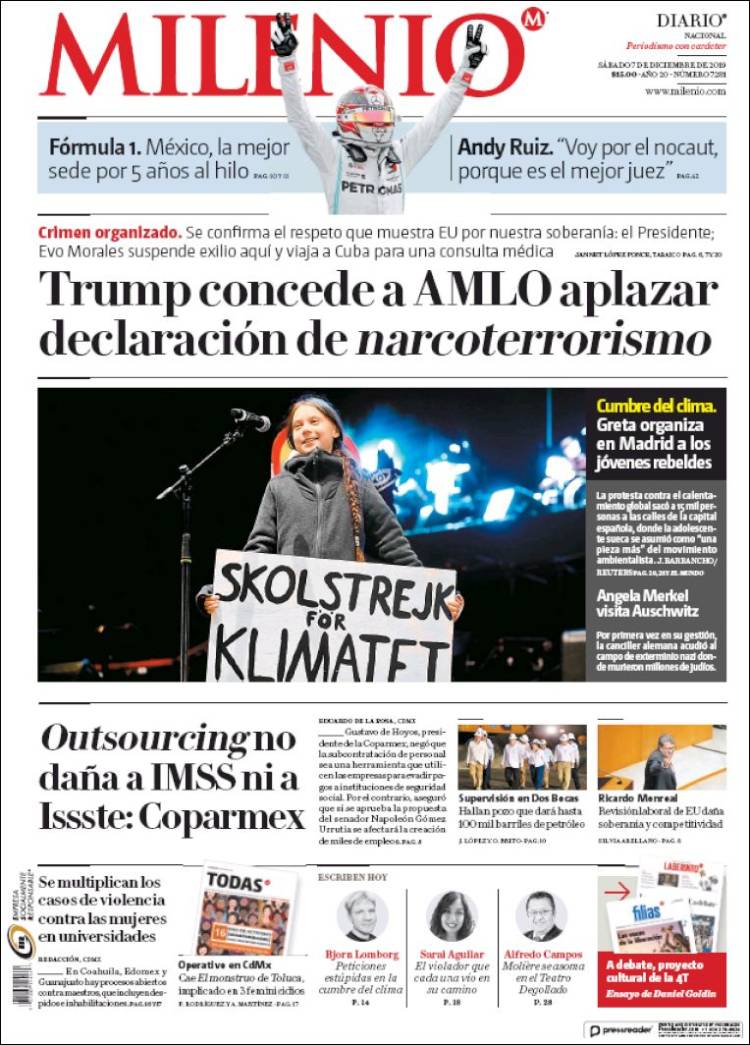 Portada de Milenio (M&eacute;xico)