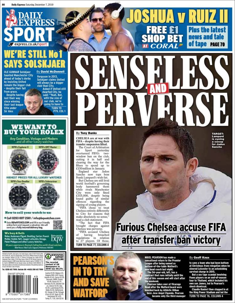 Portada de Express Sport (Reino Unido)