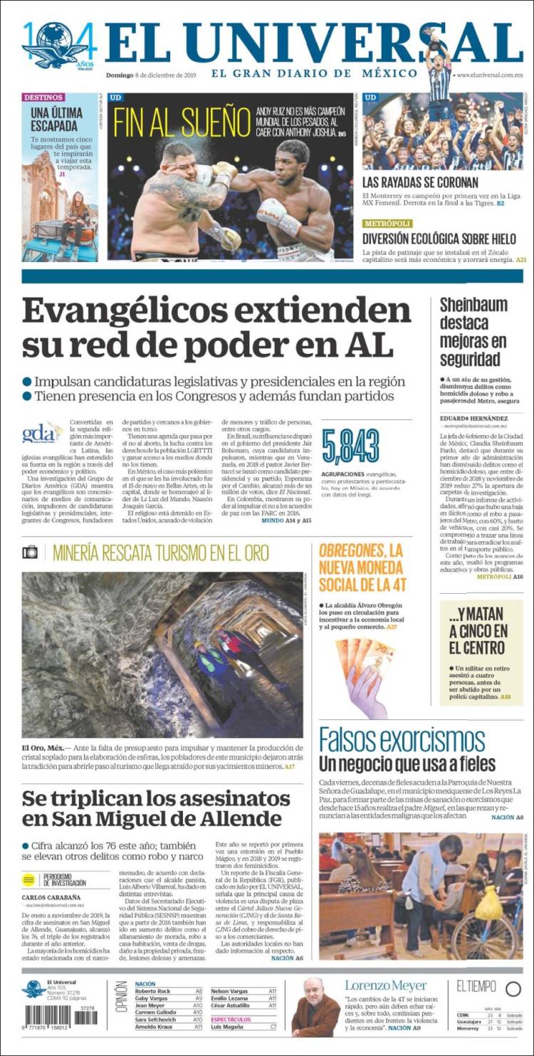Portada de El Universal (M&eacute;xico)