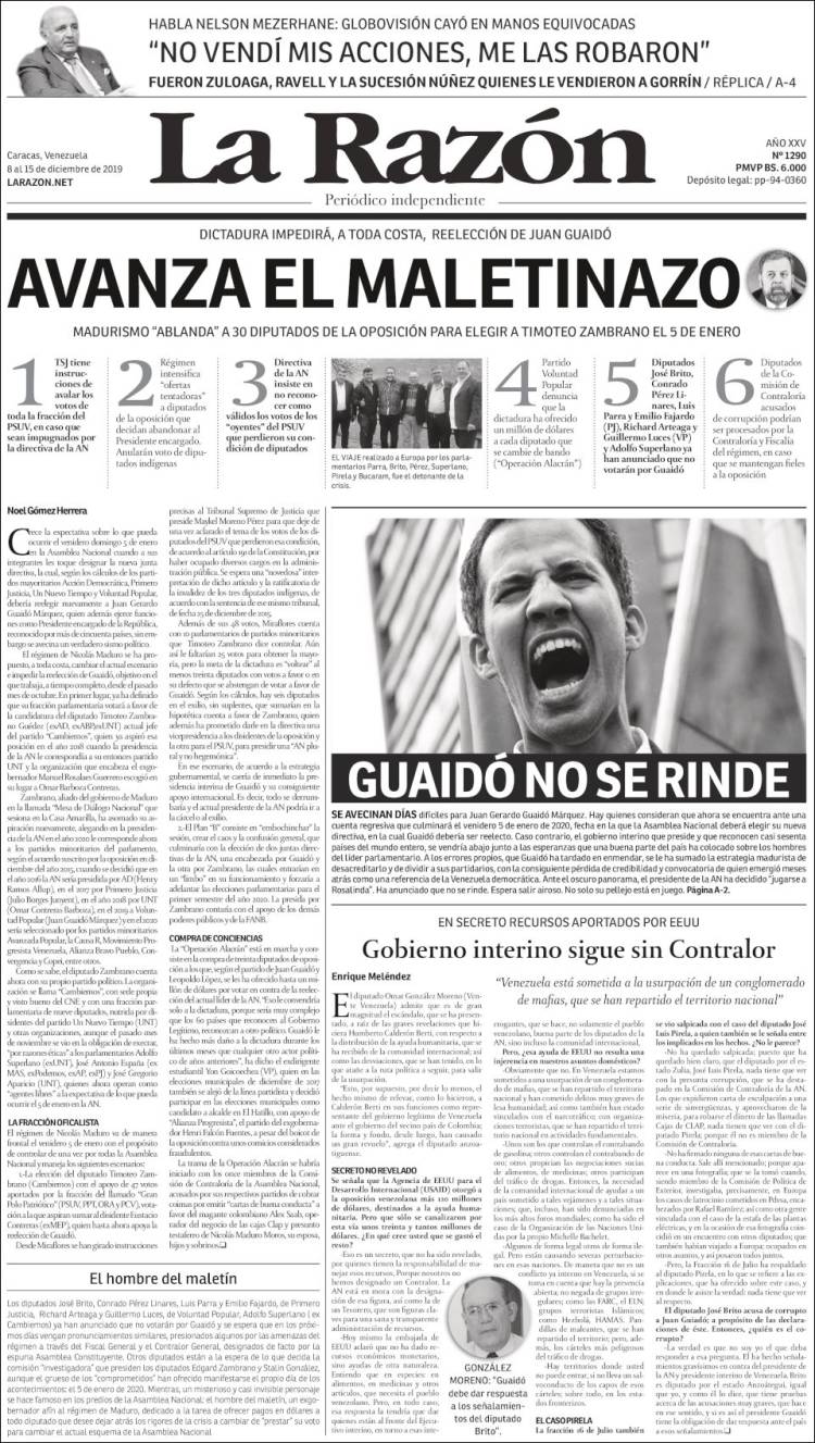 Portada de La Razón  (Venezuela)