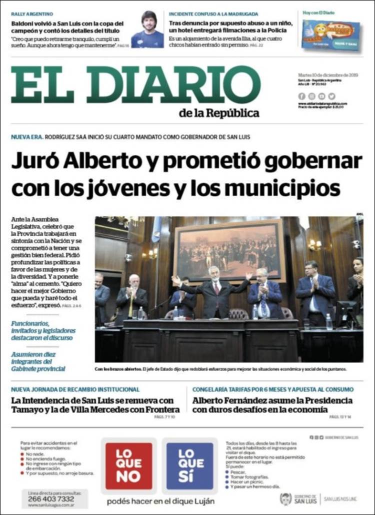 Portada de Diario de la República (Argentina)