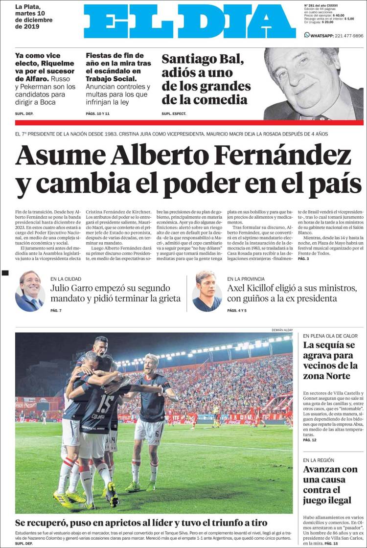 Portada de El Día de la Plata (Argentina)