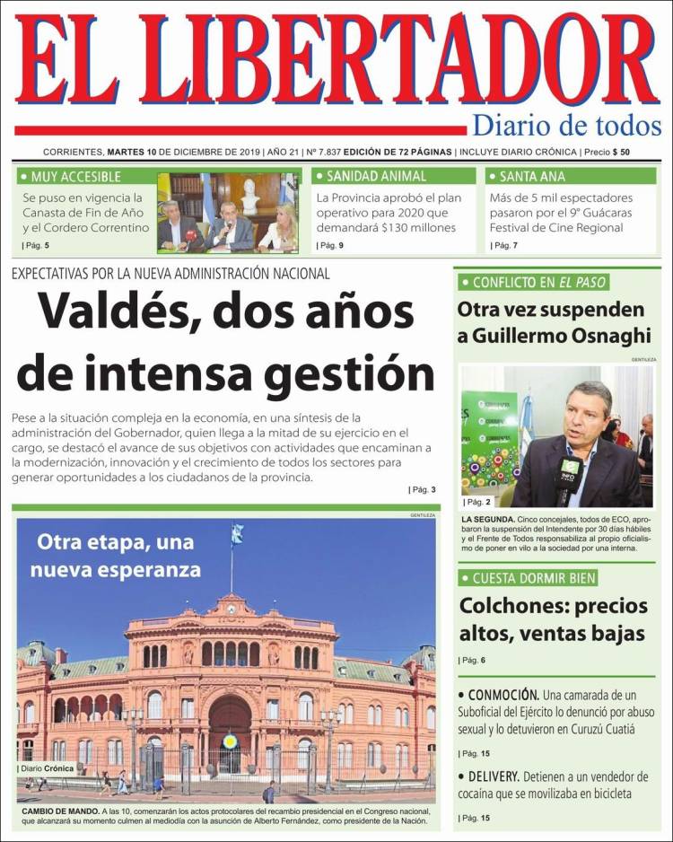 Portada de Diario El Libertador (Argentina)