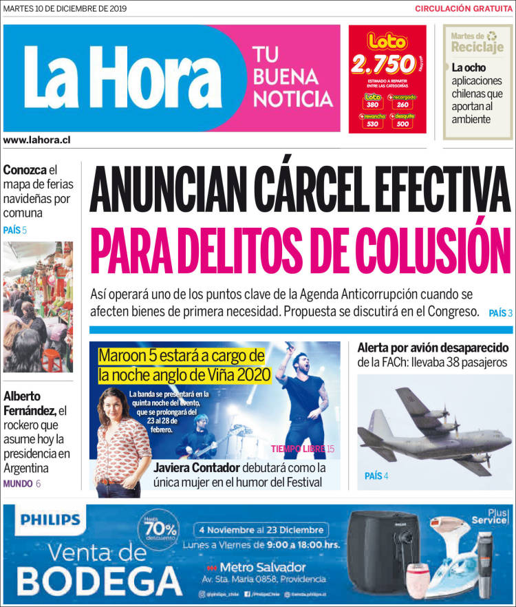 Portada de La Hora (Chile)