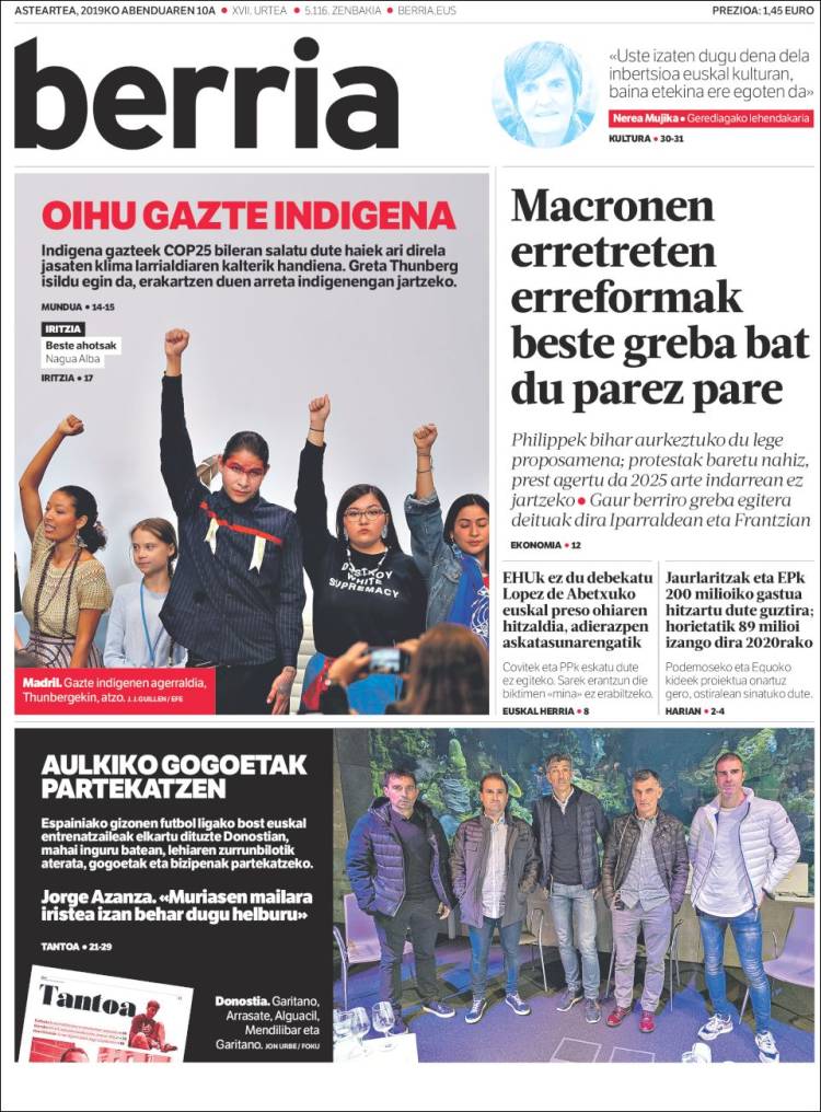 Portada de Berria (Espa&ntilde;a)