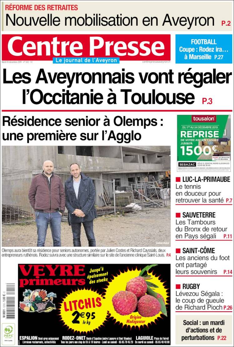 Portada de Centre Presse (Francia)