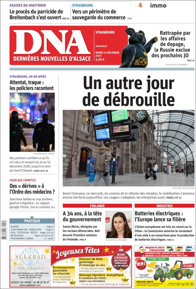 Portada de Les Dernières Nouvelles d'Alsace (Francia)