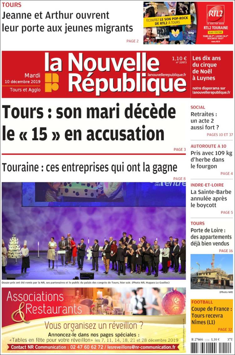 Portada de La Nouvelle Republique (Francia)