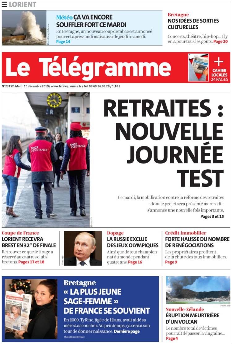 Portada de Télégramme (Francia)