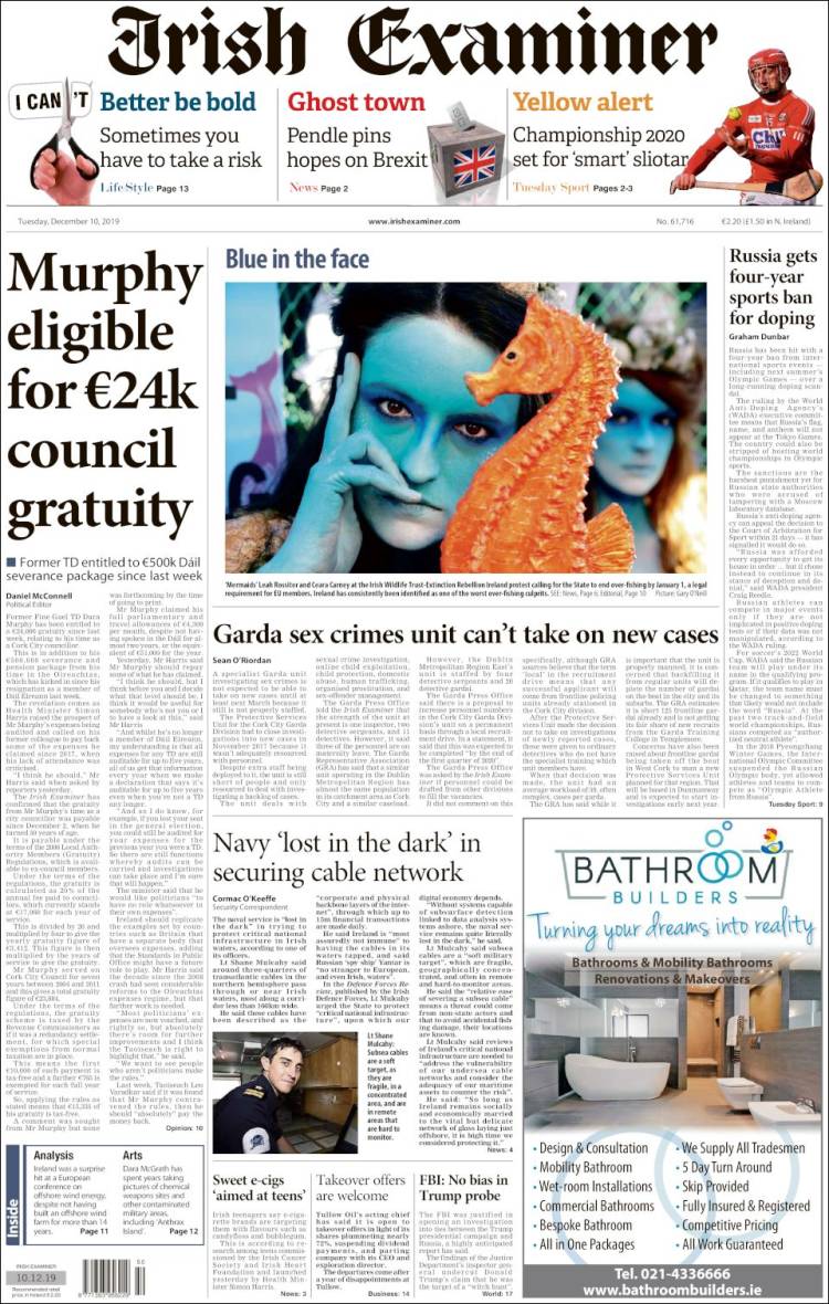 Portada de Irish Examiner (Irlanda)