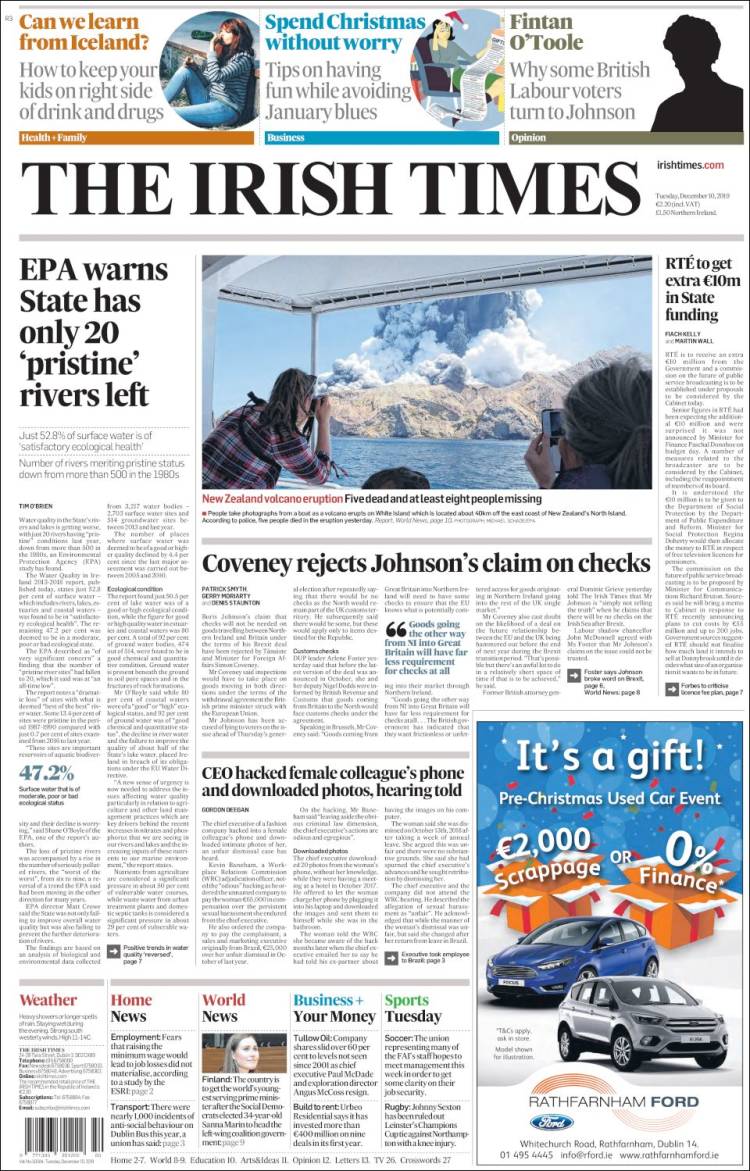 Portada de Irish Times (Irlanda)