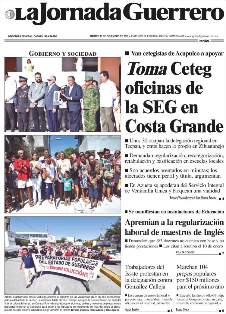 Portada de La Jornada de Guerrero (M&eacute;xico)