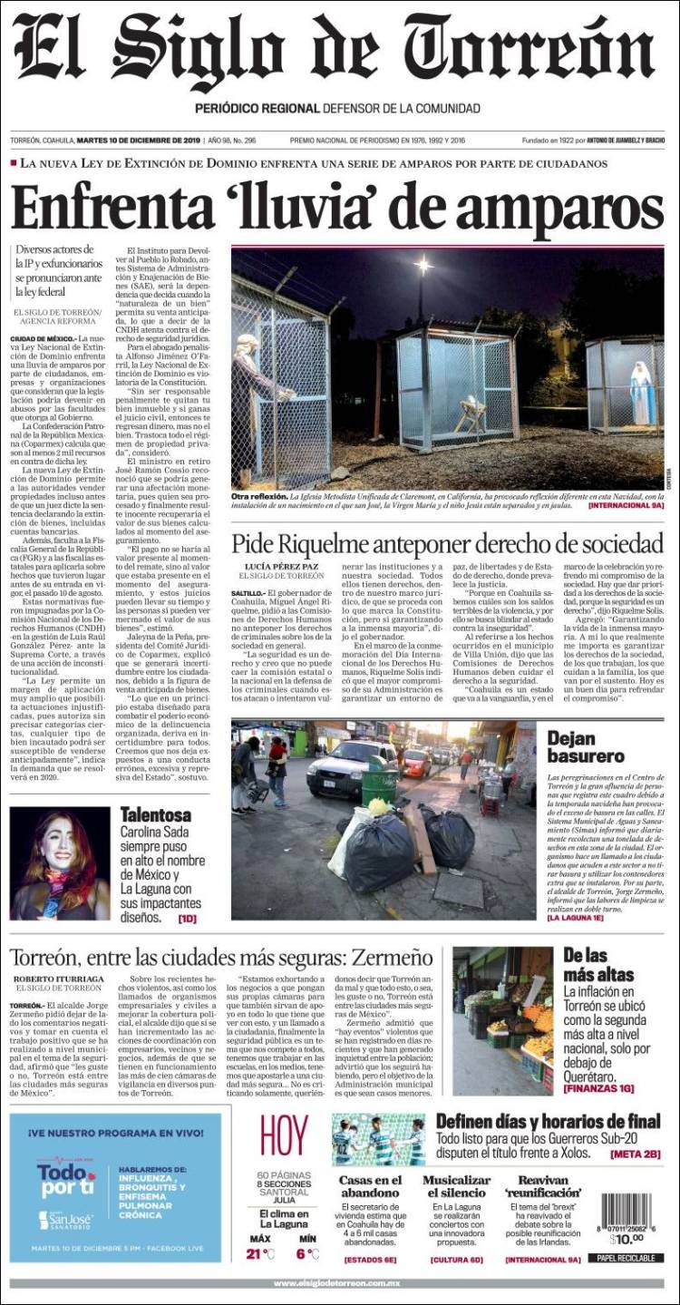 Portada de El Siglo de Torreon (M&eacute;xico)