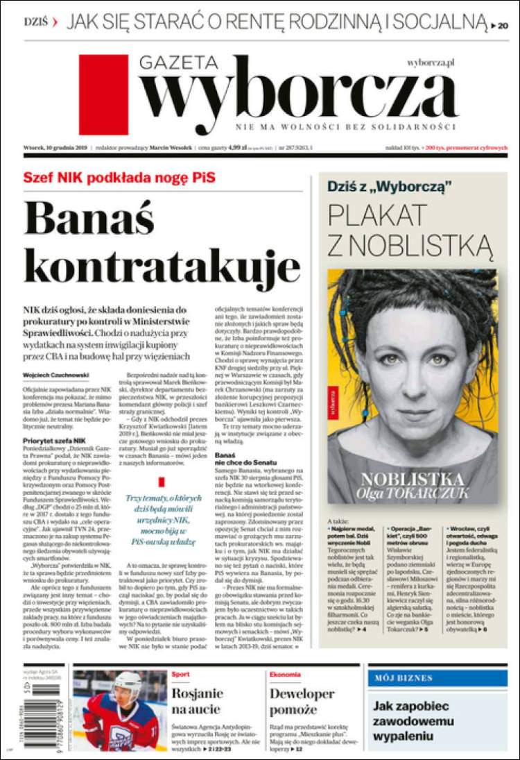 Portada de Gazeta Wyborcza (Polonia)