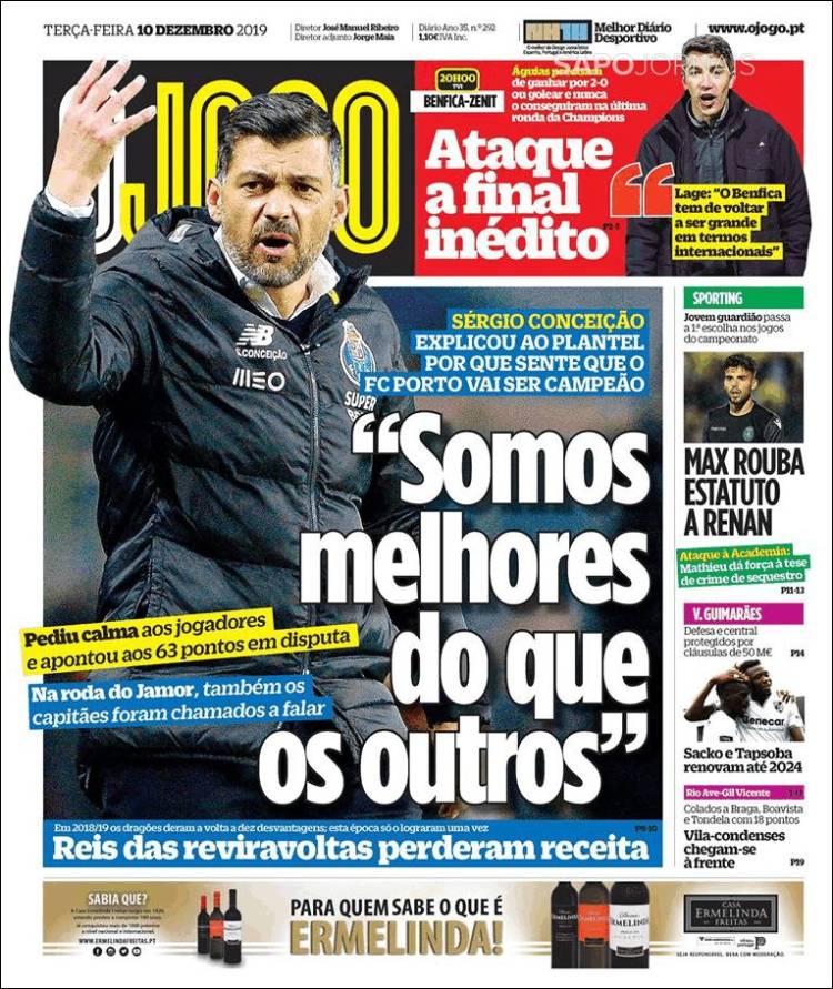Portada de O Jogo (Portugal)