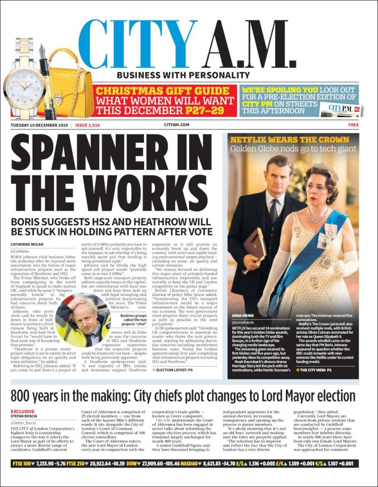 Portada de City A.M. (Reino Unido)