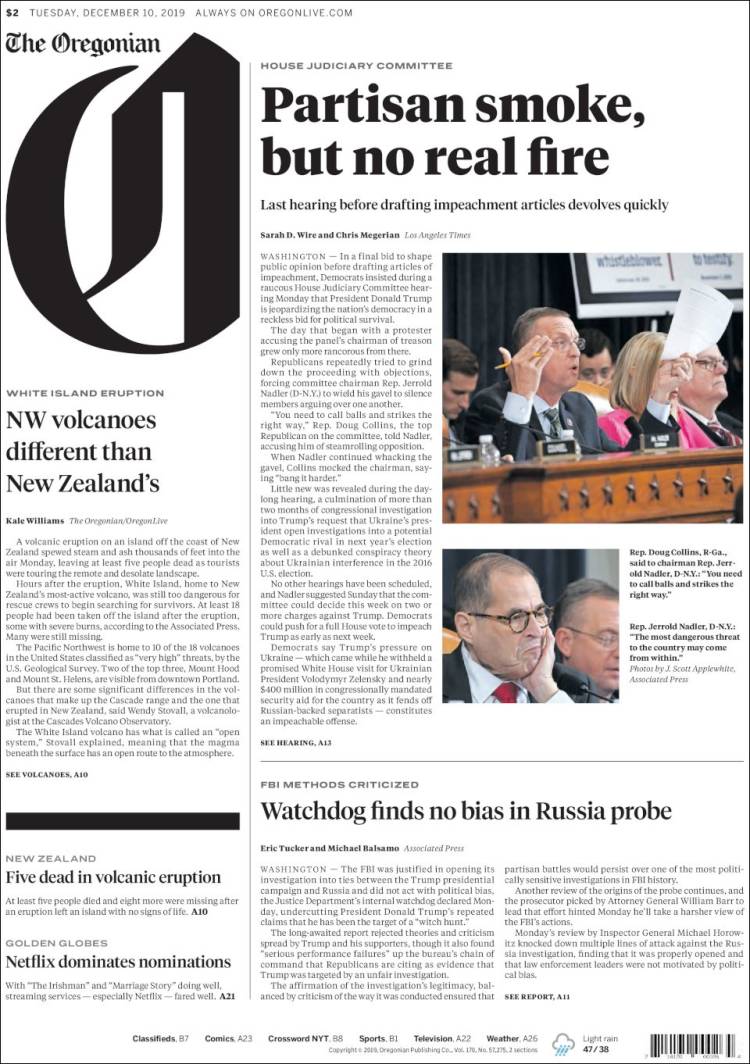 Portada de The Oregonian (USA)