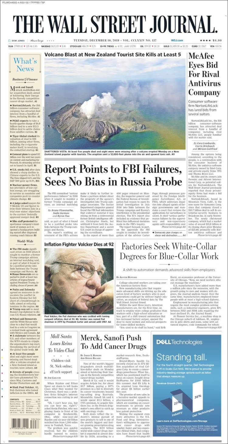 Portada de Wall Street Journal (USA)