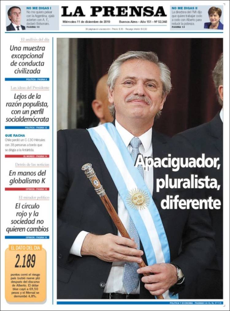 Portada de La Prensa (Argentina)