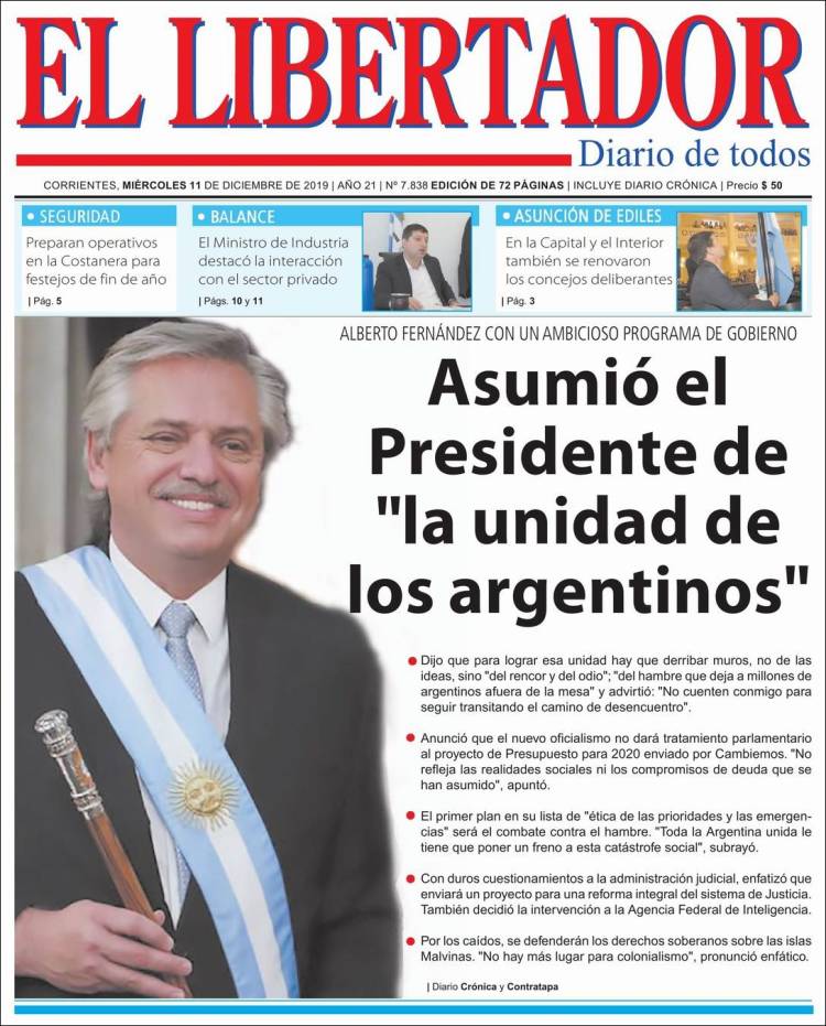 Portada de Diario El Libertador (Argentina)