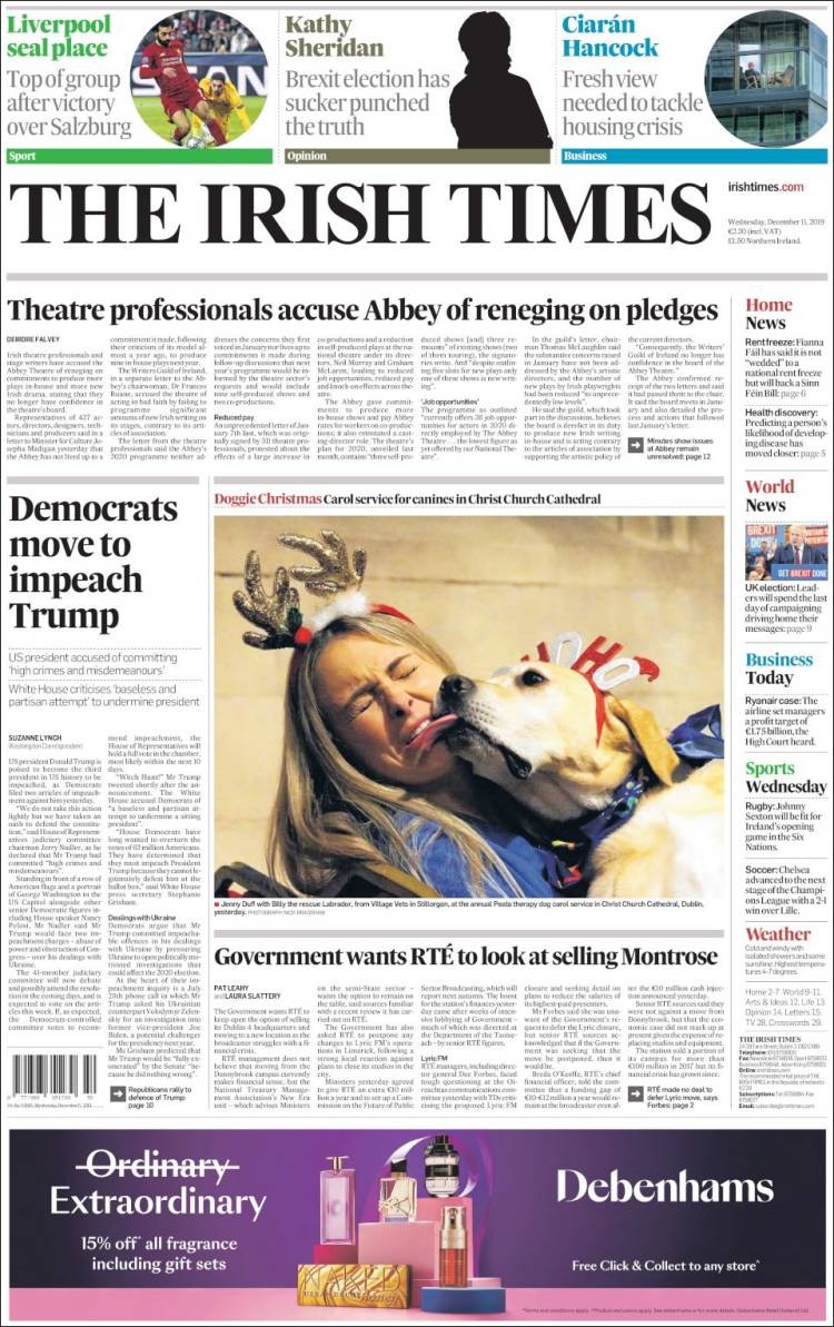 Portada de Irish Times (Irlanda)