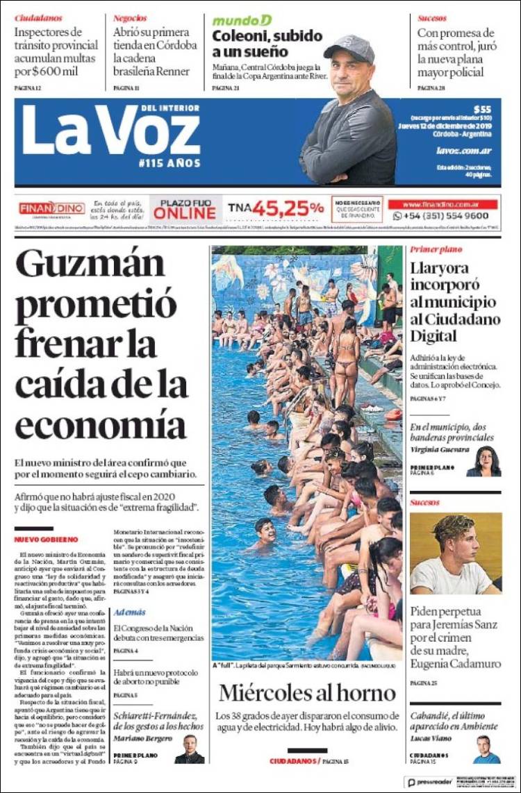 Portada de La Voz del Interior (Argentina)