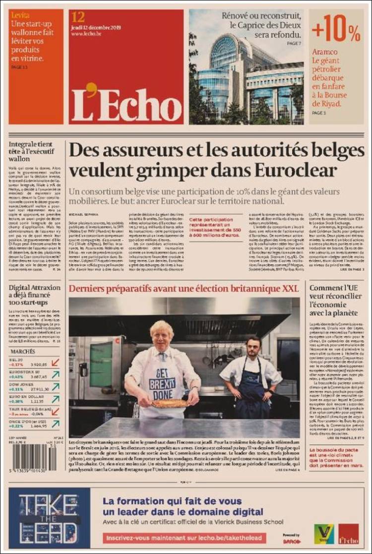 Portada de L'Echo (B&eacute;lgica)