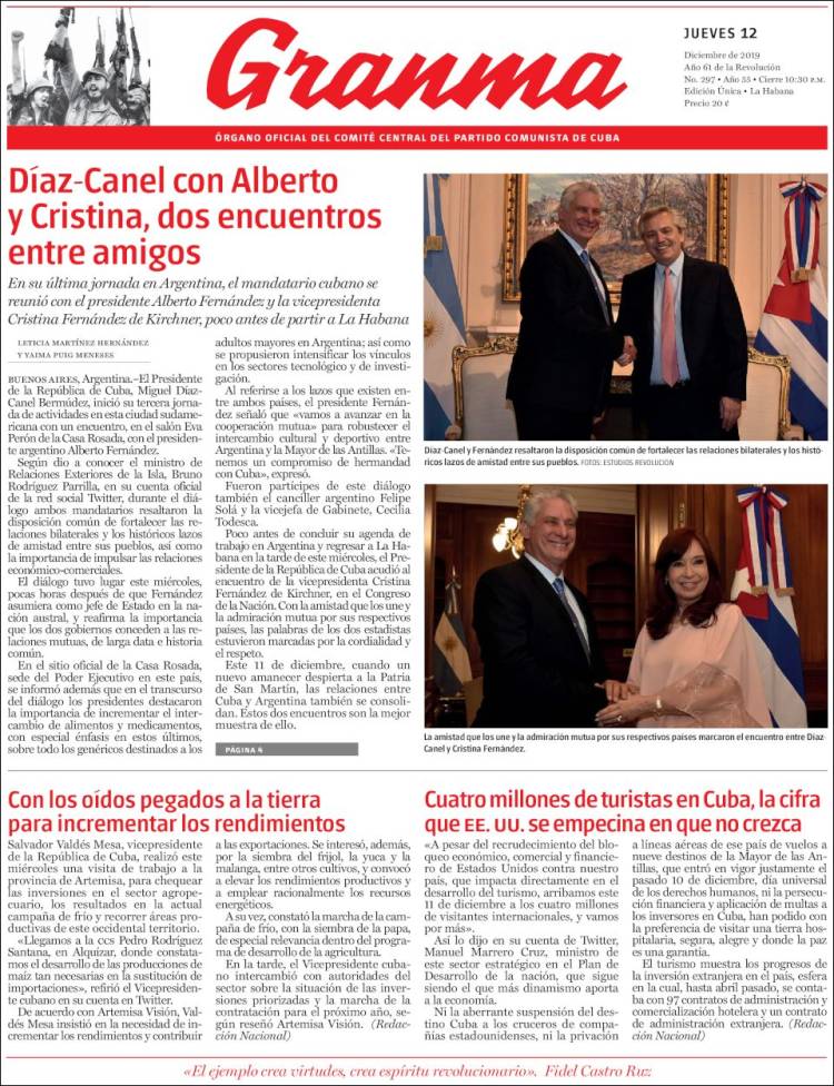 Portada de Granma (Cuba)