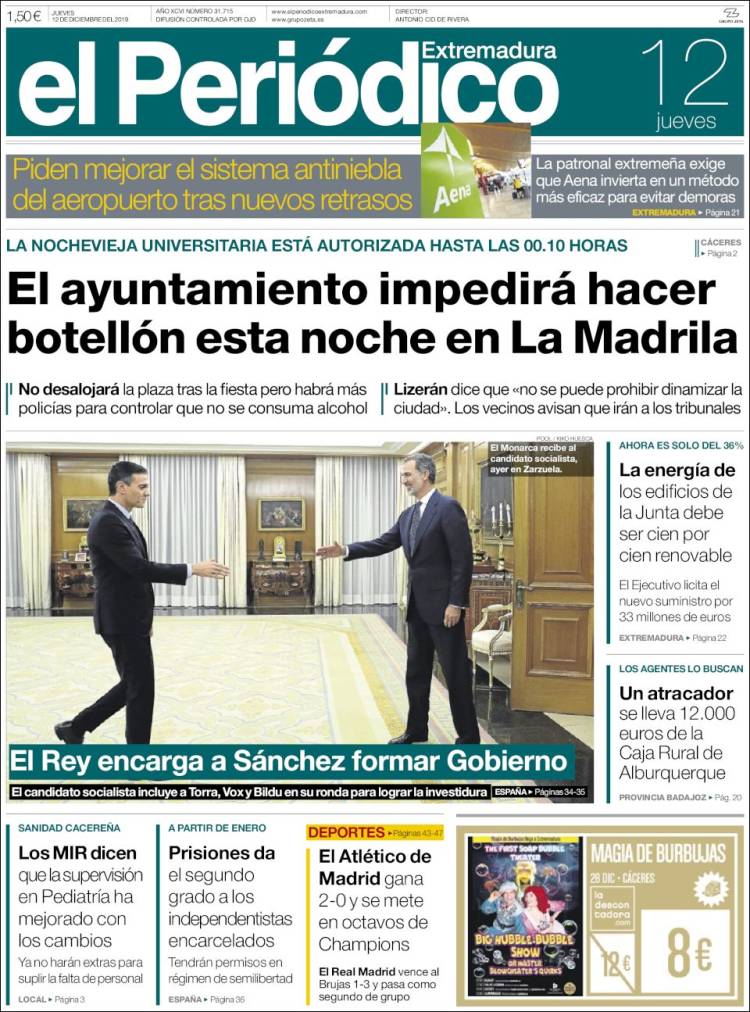 Portada de El Periódico de Extremadura (Espa&ntilde;a)