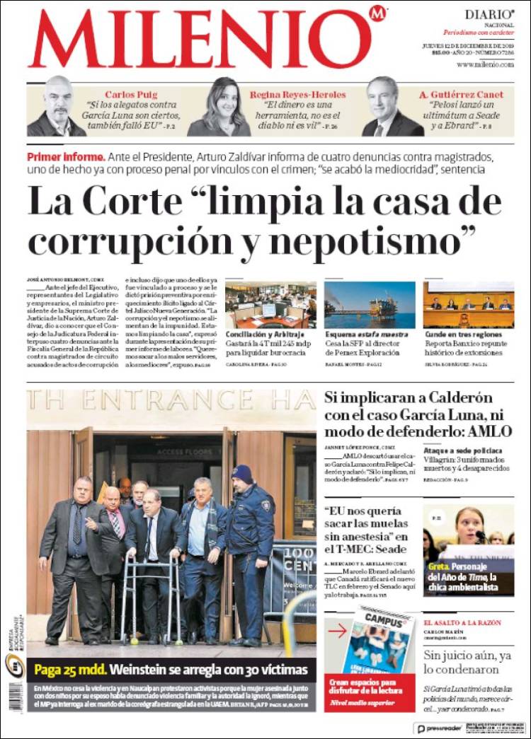 Portada de Milenio (M&eacute;xico)
