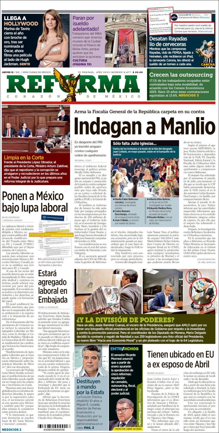 Portada de Reforma (M&eacute;xico)