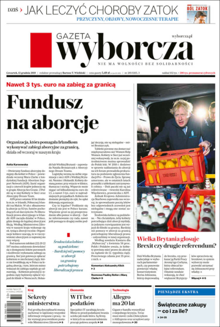 Portada de Gazeta Wyborcza (Polonia)